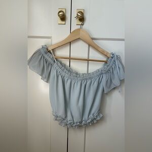 Baby Blue Off-the-shoulder Crop Tank